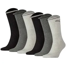 PUMA Unisex Sport-Socken, 6er Pack - Sport Crew Stripe, Tennissocken, Streifen Grau 43-46