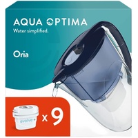 Aqua Optima Oria Wasserfilterkanne & 9 x 30 Tage Evolve+ Wasserfilterkartusche, 2,8 Liter Fassungsvermögen, zur Reduzierung von Mikroplastik, Chlor, Kalk und Verunreinigungen, Weiß