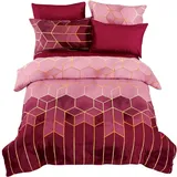 Coonoor Bettwäsche in Gr. 135x200, 200x200 oder 240x220 cm Gestreifte Bettbezug, Geometrisch Bettdeckenbezug Modern Deckenbezug Bettwaesche rot