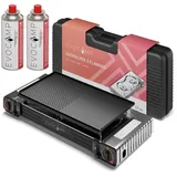 evocamp Gaskocher 2-flammig mit Piezozündung mit 2 Gaskartuschen MSF-1a