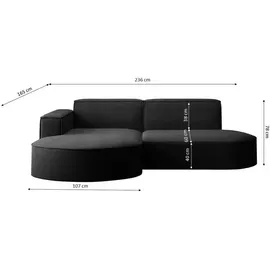 kaiser möbel Ecksofa Designer MODENA STUDIO stoff Dicker cord Poso Schwarz Links