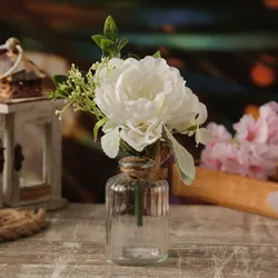 Kunstblumenstrauß in Mini Glasvase - Pfingstrose und Hortensie in Blumenvase - H...