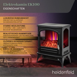 Heidenfeld Home & Living Heidenfeld Elektrokamin EK100, Standkamin, 2 Heizstufen, bis 30m2, LED, Kippschutz, 3D-Flammeneffekt