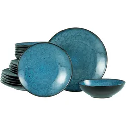 Teller-Set CREATABLE "Capri, Tellerset 18-tlg", blau, 18 tlg., Steinzeug, Geschirr-Sets, Reaktivglasur