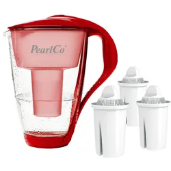 PearlCo Glas-Wasserfilter rot inkl. 3 Universal Filterkartuschen