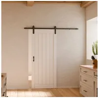 inova wohnen Schiebetür Holz Scheunentor Weiß 90 x 215 cm, Komplett Set offene Laufschiene schwarz Softclose weiß
