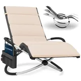 eloneo Schaukelliege Outdoor mit Tasche und Auflage, Relaxliege bis 180 kg Belastbarkeit, Schaukelsessel Outdoor, Liegestuhl wetterfest, Sonnenliege für Garten und Balkon, anthrazit/Creme