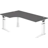 HAMMERBACHER US82 Haziender höhenverstellbarer Schreibtisch grafit L-Form, C-Fuß-Gestell weiß 200,0 x 80,0/120,0 cm