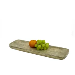Holztablett - Dekoschale - rechteckig - Mangoholz - L: 38cm - H: 2cm - natur, weiß