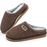 KuaiLu Braun Hausschuhe Herren 48, Winter Wollmischung Gestrickte Pantoffeln Herren,Warme Plüsch Gefütterte Hause Slippers mit Memory Foam - 48 EU