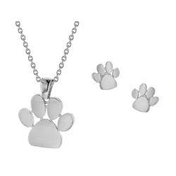 trendor 75571 Schmuck-Set Halskette + Ohrringe Pfote Silber 925