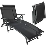 sunnypillow 2er Set Sonnenliegen klappbar 150 kg belastbar - Gartenliege aus Aluminium für Garten Balkon Terrassen wetterfest - Liegestuhl mit 8 Fach Verstellbarer Rückenlehne mit Armlehnen Anthrazit