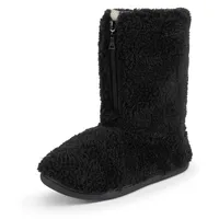 Polar Damen-Hausschuhe mit Memory-Schaum, Reißverschluss, Kunstfell, Gummisohle, für drinnen und draußen, gemütlich, luxuriös, Schwarzes Lammfell, 39 EU - 39 EU