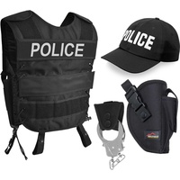 normani Polizei-Kostüm, Karnevalkostüm Kostüm Security Weste inkl. Holster, Handschellen und Mütze schwarz XS/S - XS/S