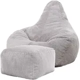 I.C.O.N. Icon Dalton Sitzsack mit Hocker Cord, Grau, Gaming Sitzsack Erwachsene mit Füllung, Bean Bag, Cord Sessel, Lounge Sessel, Lounge Stuhl, Schlafzimmer, Wohnzimmer, Wohnzimmer Möbel