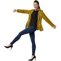 dressforfun Blazer Damen, Kostüm Damen Pailletten Oberteil Damen, Glitzer Oberteile Damen, Jackett, Faschingskostüm, Disco Kostüm Damen, Rave Outfit Damen, 80er Jahre Outfit, gold, M - M