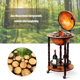 Costway Globus Bar, Barwagen Minibar Weinregal mit Rollen Braun