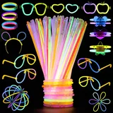Sprifityy 341 pcs Knicklichter Party Set Leuchtstäbe,Knicklichter Kinder,100 Stück Leuchtstäbe 100 Steckverbinder,sowie Brillen und Accessoires in verschiedenen Formen,für Party Deko,Neuem Kreisel