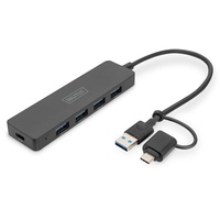 Digitus 4-Port Slim Line Hub, 4x USB-A 3.0, USB-A 3.0/USB-C 3.0 [Stecker] (DA-70235)