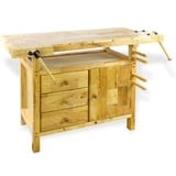 DEMA - Holz-Hobelbank Holzwerkbank Werkbank Werktisch 125x50x84cm massiv Schraubstock