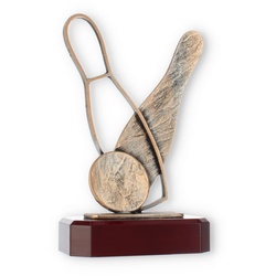 Pokal Zamakfigur Kegeln altgold auf mahagonifarbenen Holzsockel 22,0cm
