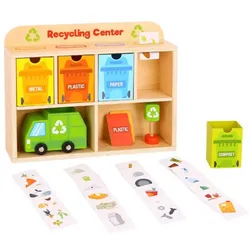 Tooky Toy Spielzeug Recycling Center TY635A aus Holz, Recyclinghof, Müllauto orange