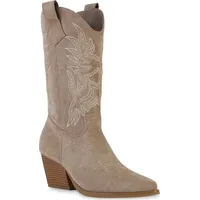 VAN HILL Cowboystiefel in Khaki Velours - Braun