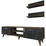 moebel17 Wohnwand Ayden Walnuss Dunkelgrau Marmor Optik,