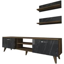 moebel17 Wohnwand Ayden Walnuss Dunkelgrau Marmor Optik,