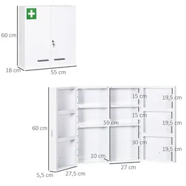 kleankin Medizinschrank, Weiß, Metall, 18x60x55 cm Badezimmer, Badezimmerschränke, Medizinschränke