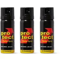 3 Stück Pfefferspray PROTECT Anti-Dog Direktstrahl 50ml KO Spray Tierabwehrspray zur Selbstverteidigung Reizstoffspray in verschiedenen Sprühvarianten