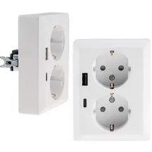 ChiliTec MILOS Schutzkontakt-Steckdose 2-fach 2in1, USB-A+C/PD, 16A/250V, weiß