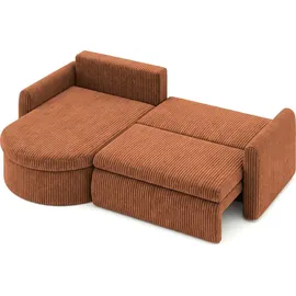 WFL GROUP Ecksofa Cora mit Schlaffunktion & Stauraum, Universell Rechts/Links, Orange Kupfer Cord Chenille 260/82/160 cm