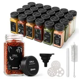 CLP Gewürzgläser eckig 24er Set (120ml), Gewürzstreuer klein mit Streueinsätzen und Etiketten, inkl. Trichter und Reinigungsbürste Farbe schwarz Material Edelstahl