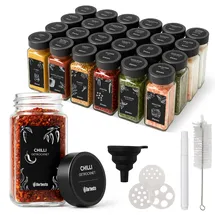 CLP Gewürzgläser eckig 24er Set (120ml), Gewürzstreuer klein mit Streueinsätzen und Etiketten, inkl. Trichter und Reinigungsbürste Farbe schwarz Material Edelstahl