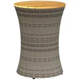 vidaXL Garten-Beistelltisch Trommelform Grau Poly Rattan & Massivholz