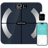 Healthkeep Körperfettwaage, Bluetooth Personenwaage mit App, Smart Digitale Waage für Körperfett, BMI, Gewicht, Muskelmasse, Wasser, Protein, Skelettmuskel, Knochengewicht, BMR, Schwarz