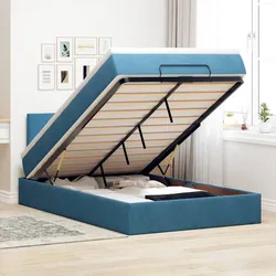 Ottomane Bett mit Matratze & LEDs Dunkelblau 120x190 cm Samt