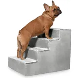 VELORA H&L Hundetreppe 4 Stufen Silber - Stabile Holzkonstruktion mit Veloursbezug, rutschfeste Hundetreppe für Sofa und Bett, Haustiertreppe für Hunde und Katzen, Belastbar bis 80 kg