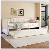 Ulife Schlafsofa Daybettt, 90x200cm Tagesbett mit ausziehbarem Bett, Schlafsofa, Ambiente-Licht-Design, Leinen, minimalistisches Styling, Beige beige