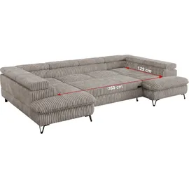 MKS Meble Ecksofa U-form Cord 2-Sitzer Grau