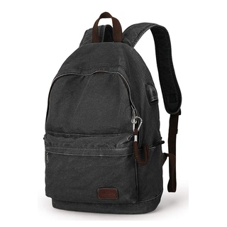 Muzee Canvas Rucksack, Leichter Anti-Diebstahl-Reise-Rucksack mit USB-Ladeanschluss für Herren Damen für die Schule für 15,6 Zoll Laptop Rucksack