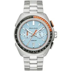 Chronograph BULOVA "Racer", silber (silberfarben, hellblau), Armbanduhren, Herren, Armbanduhr, Quarzuhr, Herrenuhr, Saphirglas, Lederarmband