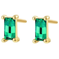 Hey Happiness Paar Ohrstecker Geo Baguette Zirkonia grün klar, 18K Gold, 925 Silber Ohrringe Damen klein, Brautschmuck goldfarben