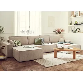 best mobilier Dellia Wohnlandschaft u-form 7-sitzer mit schlaffunktion mit bettkasten aus Cord Beige