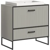 VCM xonox.home Badezimmer Bagno Waschbeckenunterschrank Unterschrank Waschtischunterschrankauf Kufen in Kaschmir beige Nb., ca. 80x84x48 cm inkl. Waschbecken