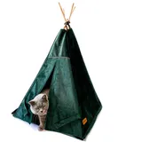 Tipi-Zelt für eine Katze – EIN Zelt für eine Katze aus weichem und strapazierfähigem Material mit Stabilisator – EIN Haus für Katzen und Hunde, leicht zu reinigen (M (55x55x82 cm), Flaschengrün)