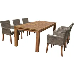 Tischgruppe Sitzgruppe Akazie ALU sandgestrahlt L 220 cm Garten Terrasse Patio