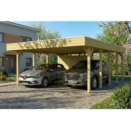 SKANHOLZ Doppelcarport Friesland 5,46 x 7,08 m grün imprägniert inkl. Abstellraum