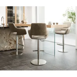 DeLife Barstuhl Yago-Flex Materialmix Mikrofaser Schlamm / Bouclé Schlamm Drehfußhöhenverstellbar Edelstahl drehbar Taschenfederkern, Barstühle